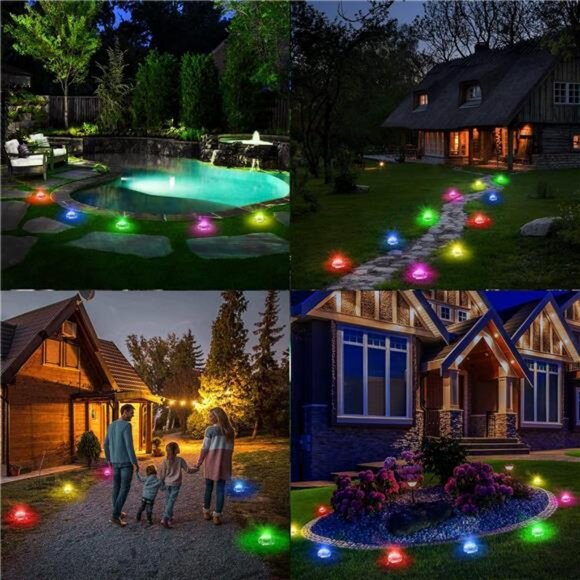 12 Pack Color Changing Solar Ground Lights Multicolor Disk Light Waterproof - Picture 2 of 8